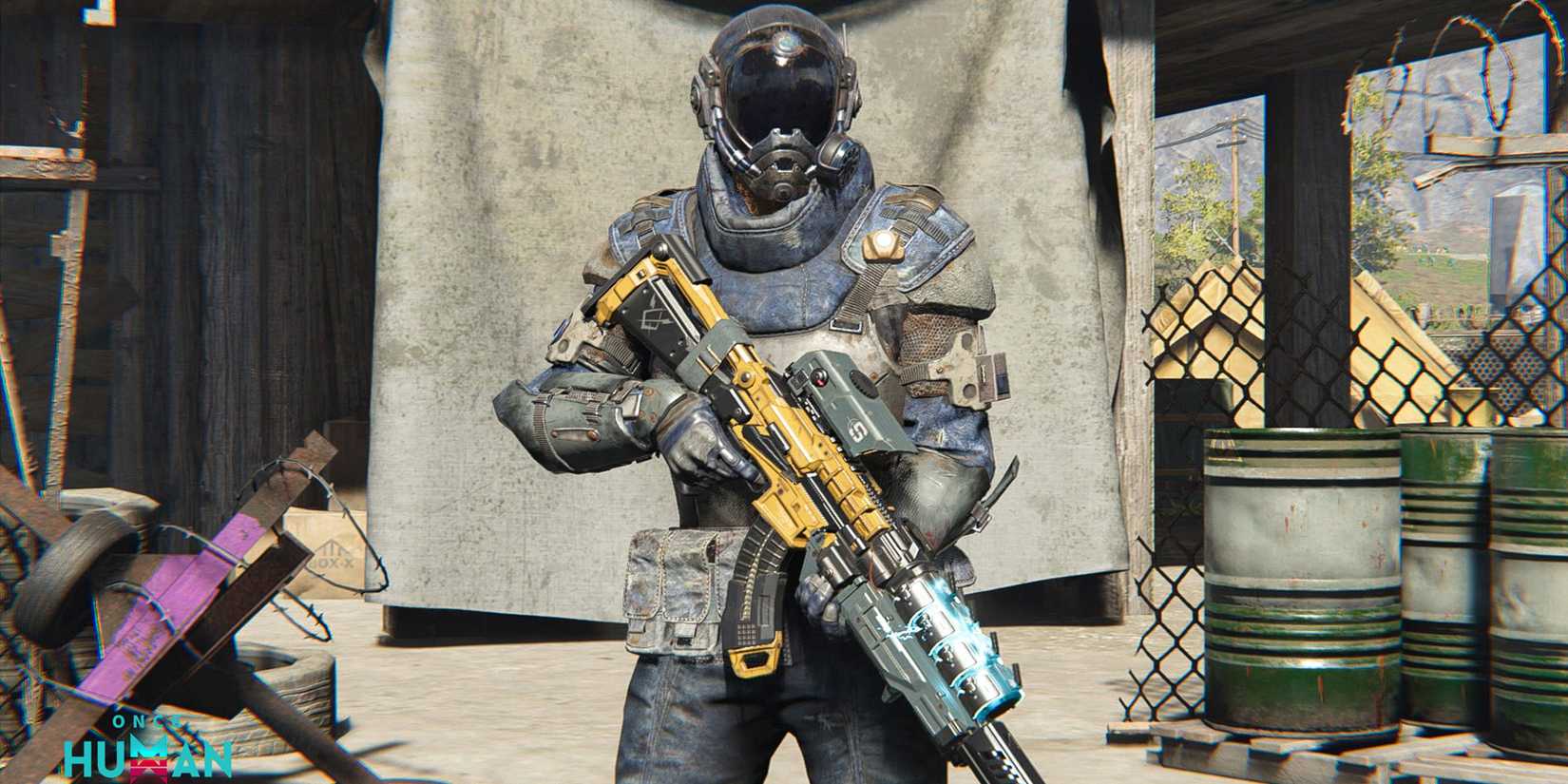 once human character standing with gun