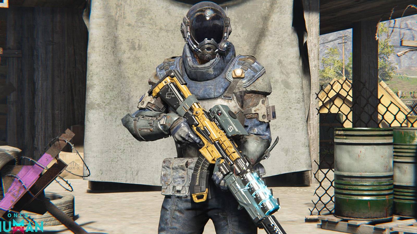 once human character standing with gun