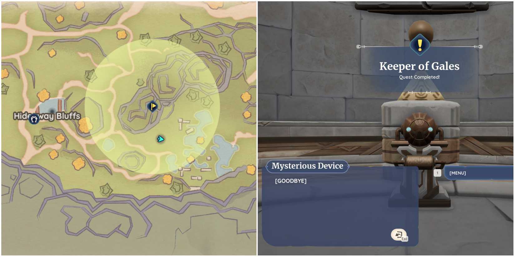 The location and device for the Keeper of Gales, a part of the Vault of Roots quest