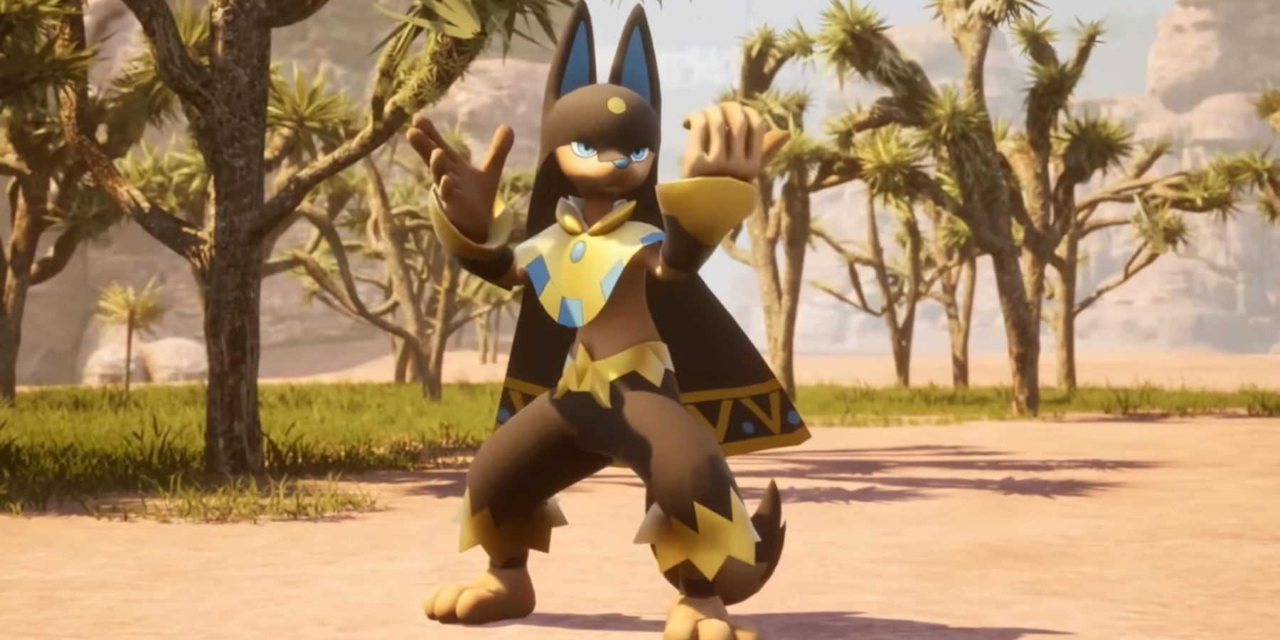 A screenshot of Palworld Pal Anubis taken in the in-game desert.