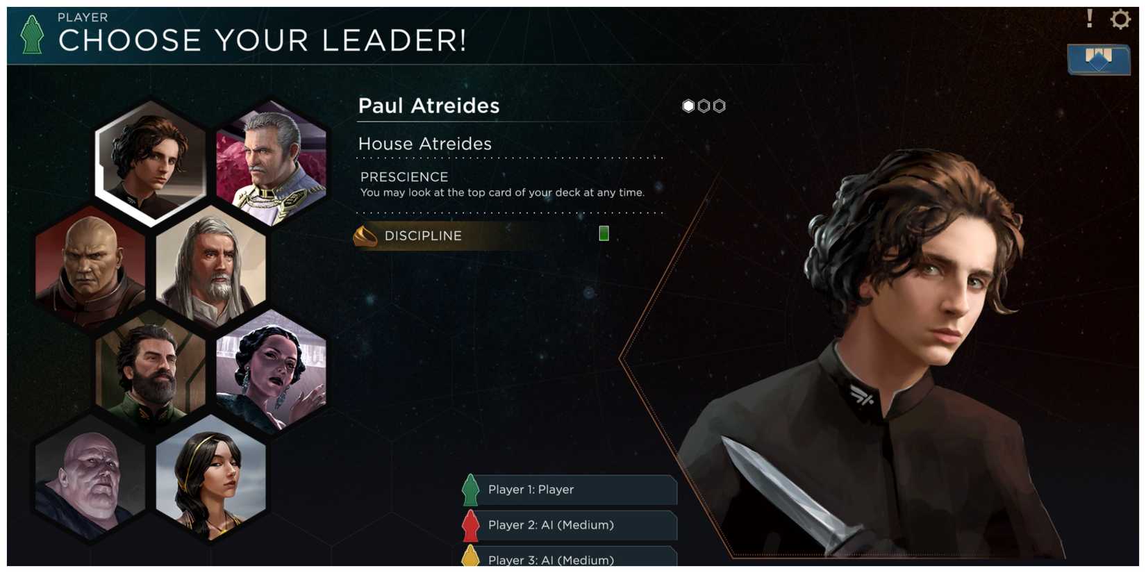 Dune: Imperium - Leader Select Screen, Selecting Paul