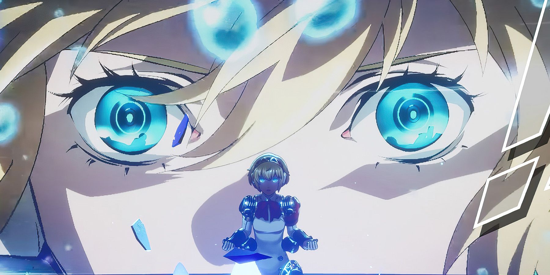 Persona 3 Reload Aigis critical hit Persona summoning freeze frame upscaled 2x1 crop