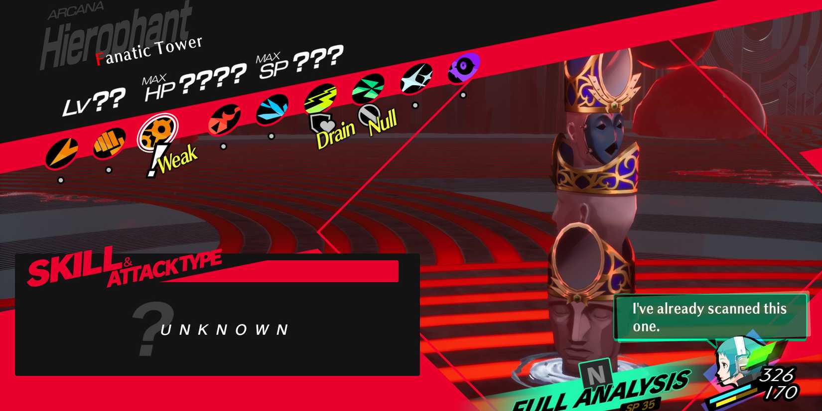 Image of the weaknesses and resistances of Fanatic Tower in Persona 3 Reload