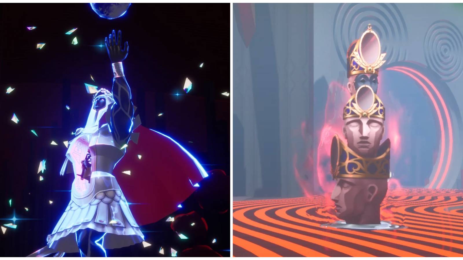 Split image of Akihiko's Persona and the Fanatic Tower enemy in Persona 3 Reload