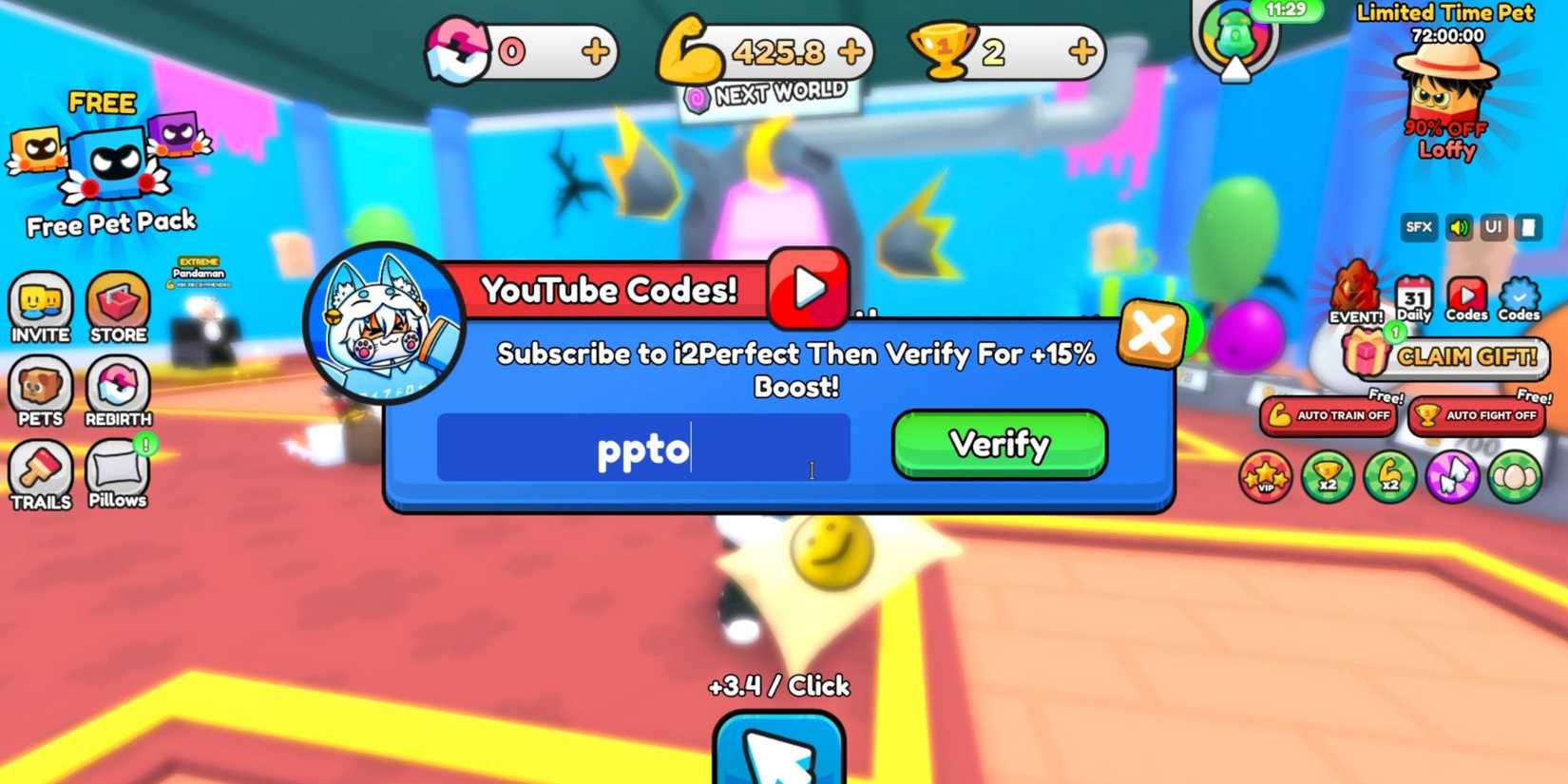 Pillow Fighting Simulator the codes tab