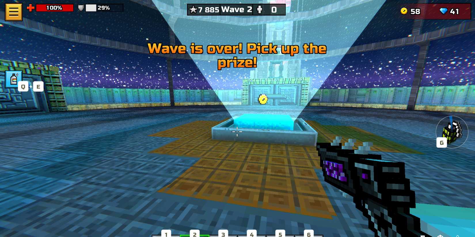 Image of a character picking up a coin as a reward in Arena in Pixel Gun 3D