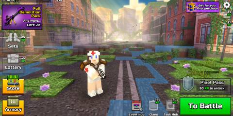 Image of the main menu where you can find the store in Pixel Gun 3D