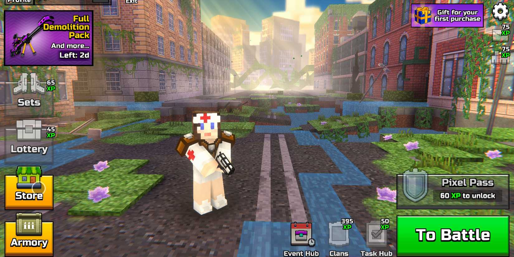 Image of the main menu where you can find the store in Pixel Gun 3D