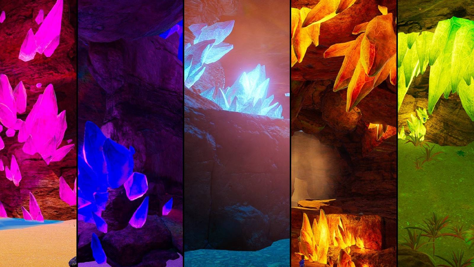 A collage of all the quartz types in The Planet Crafter