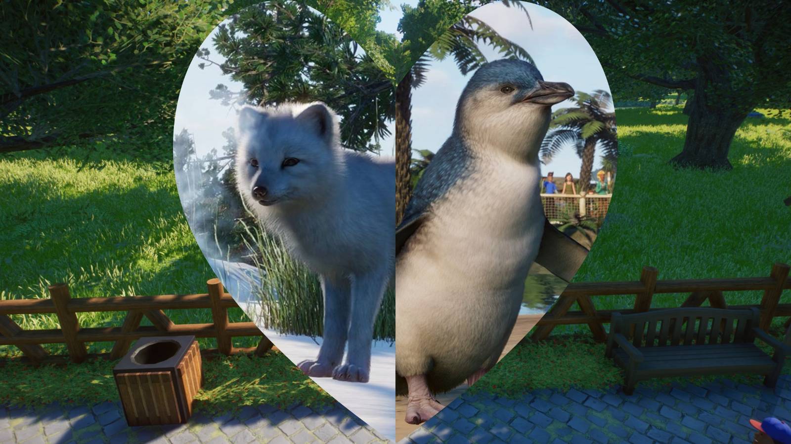 An Arctic Fox and a Little Penguin in Planet Zoo