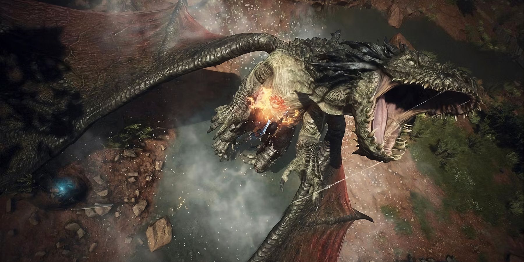 Player climbing a dragon in Dragon's Dogma 2
