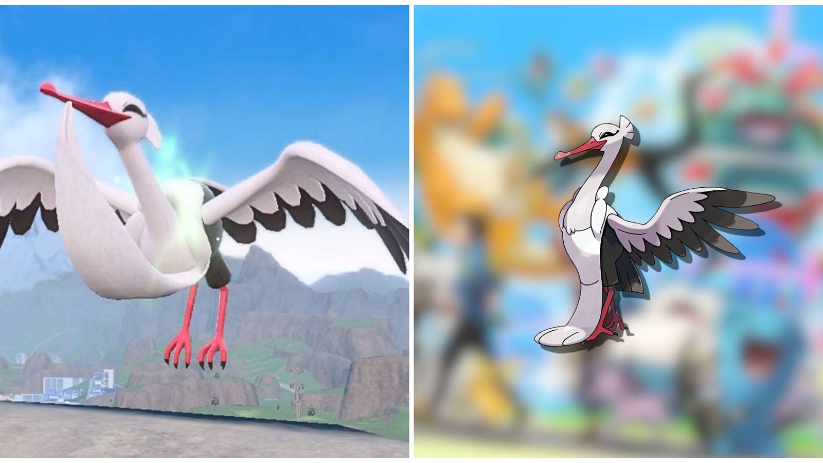 Split image of Bombirdier in-game and Bombirdier in the foreground from Pokemon GO