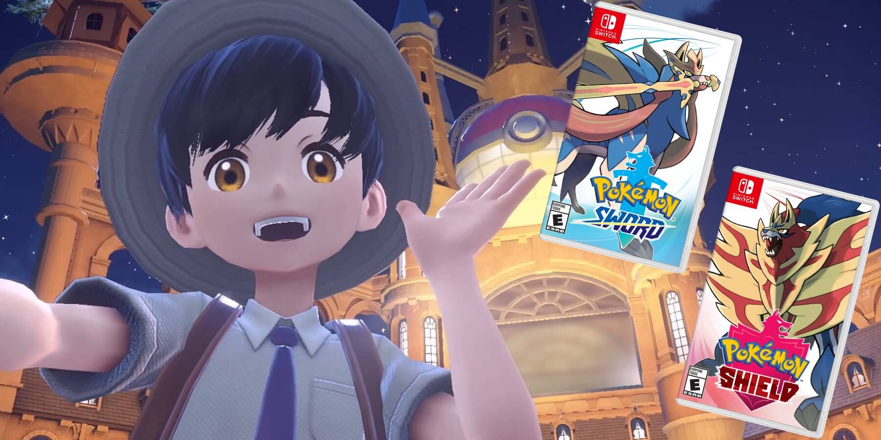 A trainer in Pokemon Scarlet & Violet taking a selfie with boxes of Pokemon Sword and Shield