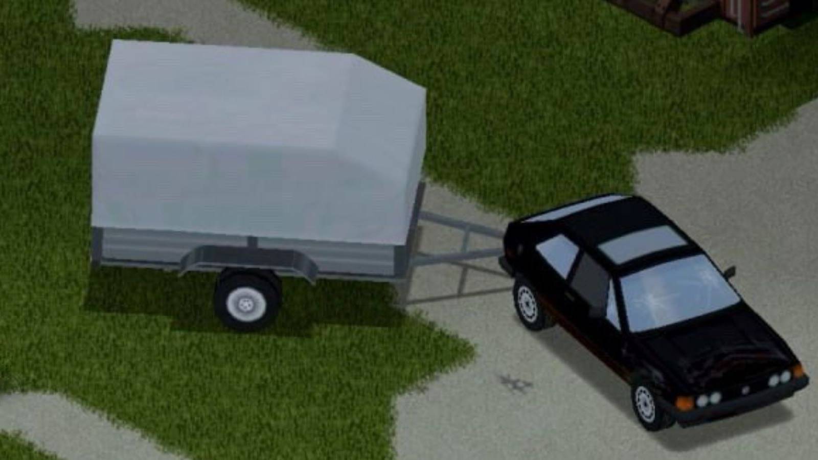 Vehicle with a trailer in Project Zomboid