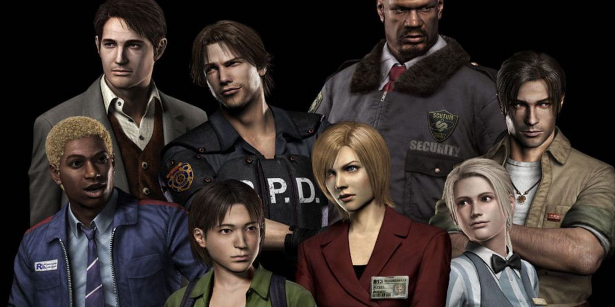 Promo art featuring characters in Resident Evil Outbreak