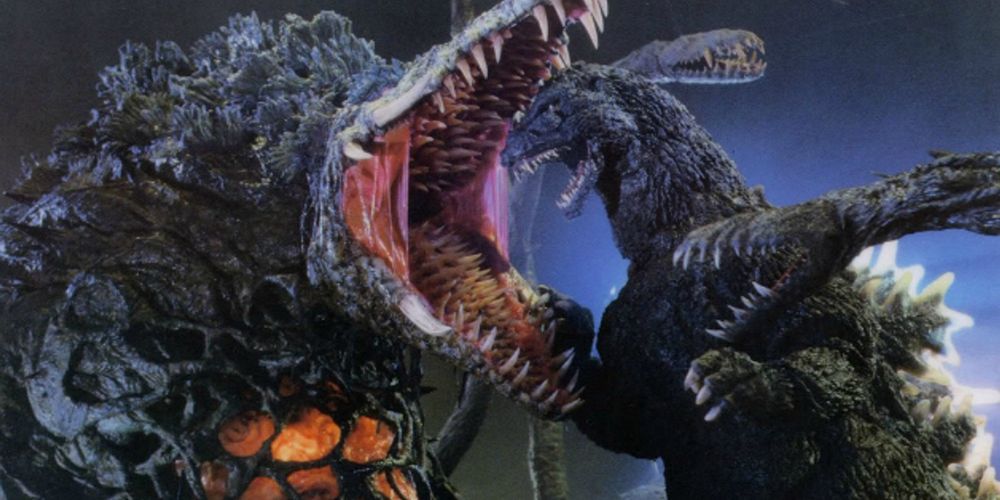 Promotional photo of Godzilla fighting Biollante.