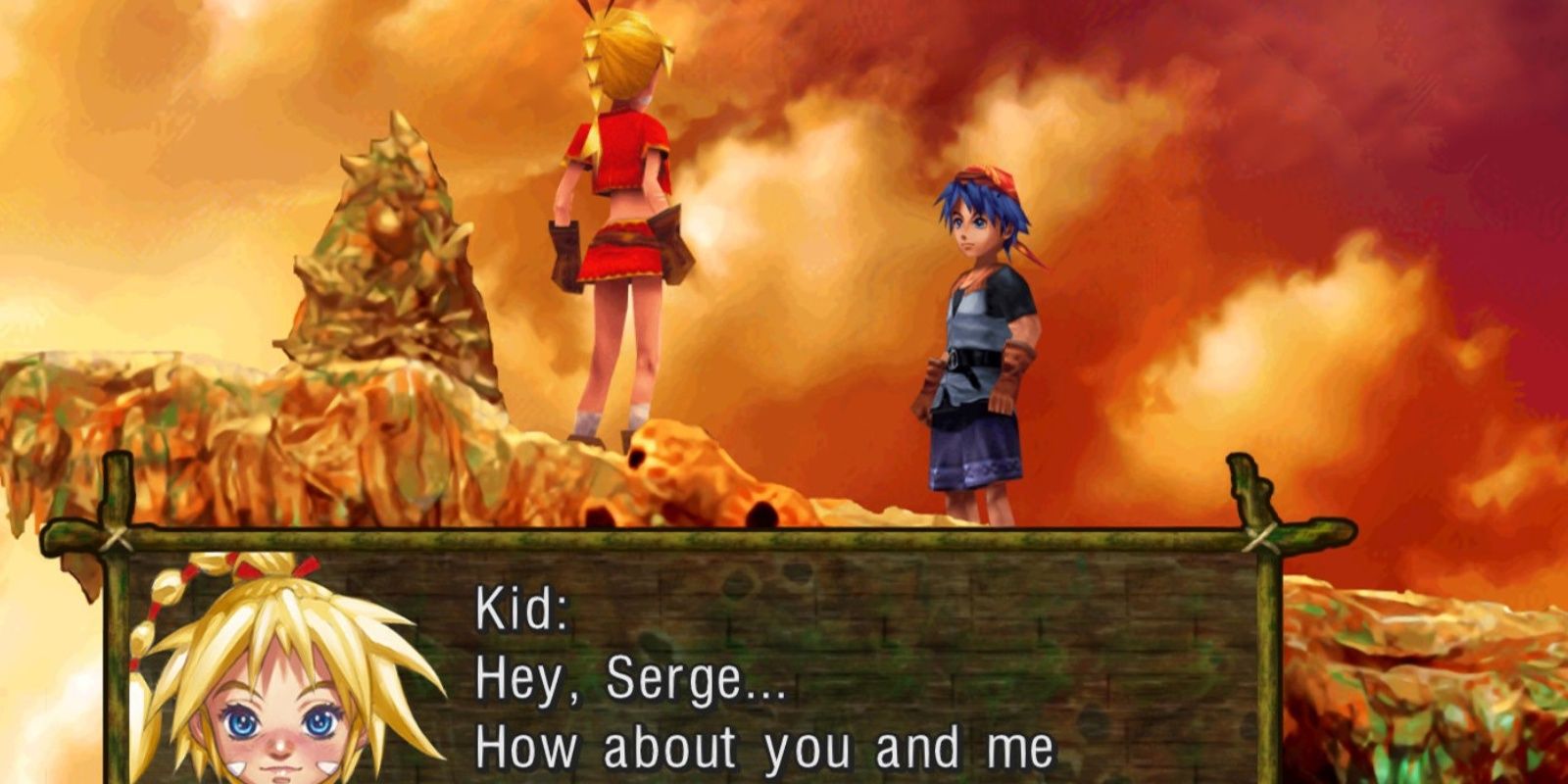 kid talking to serge on a cliff