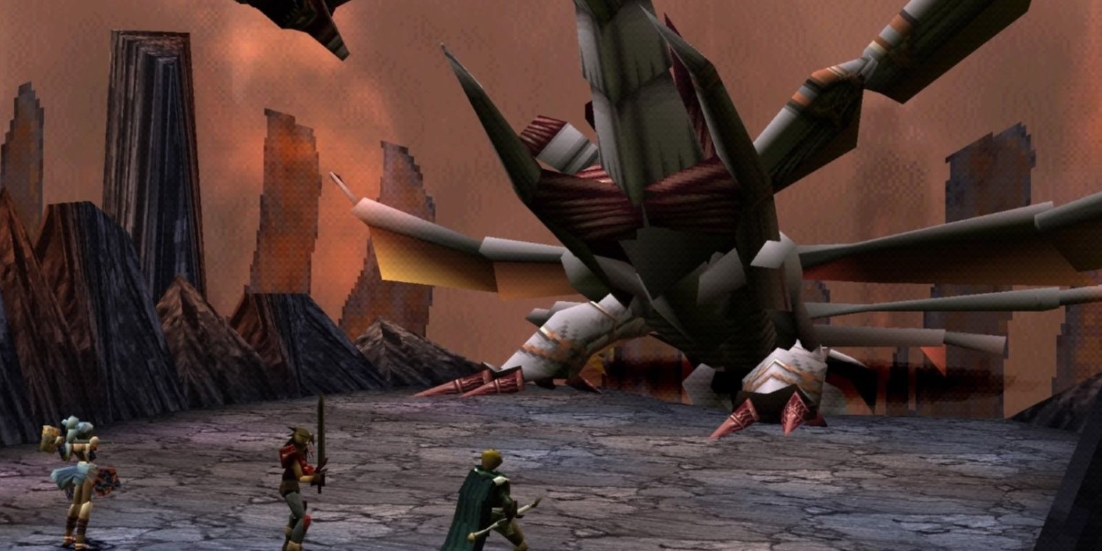 the party fighting a giant dragoon