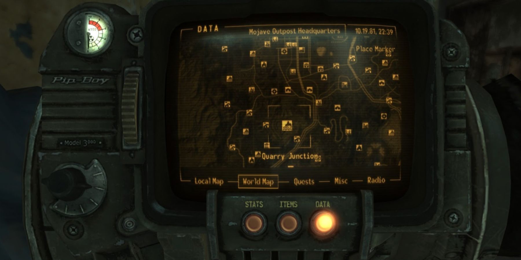 Quarry Junction location on the map in Fallout New Vegas