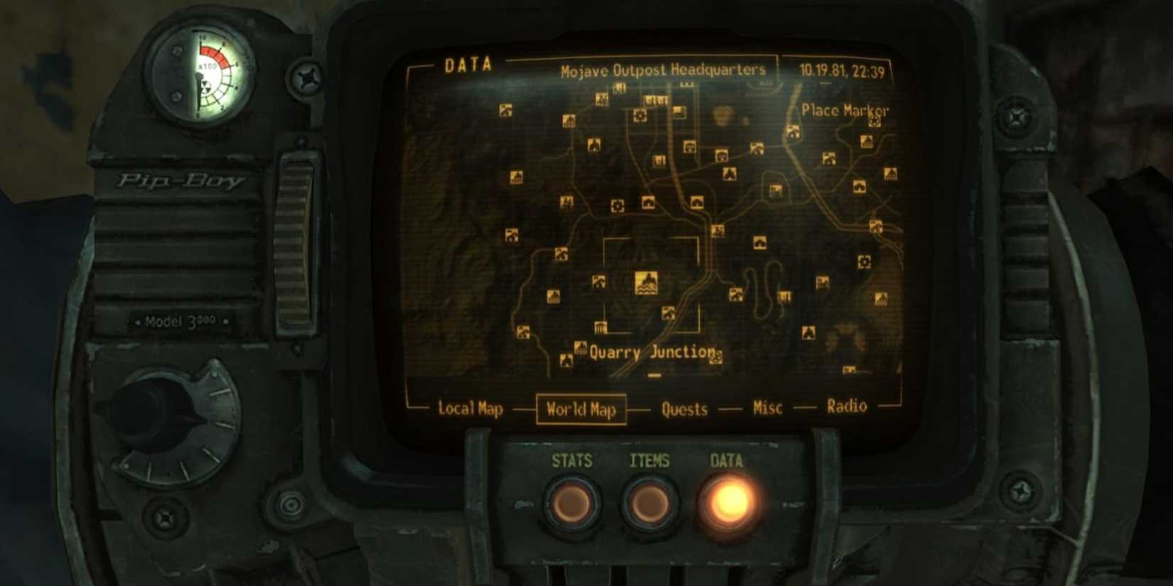 Quarry Junction location on the map in Fallout New Vegas