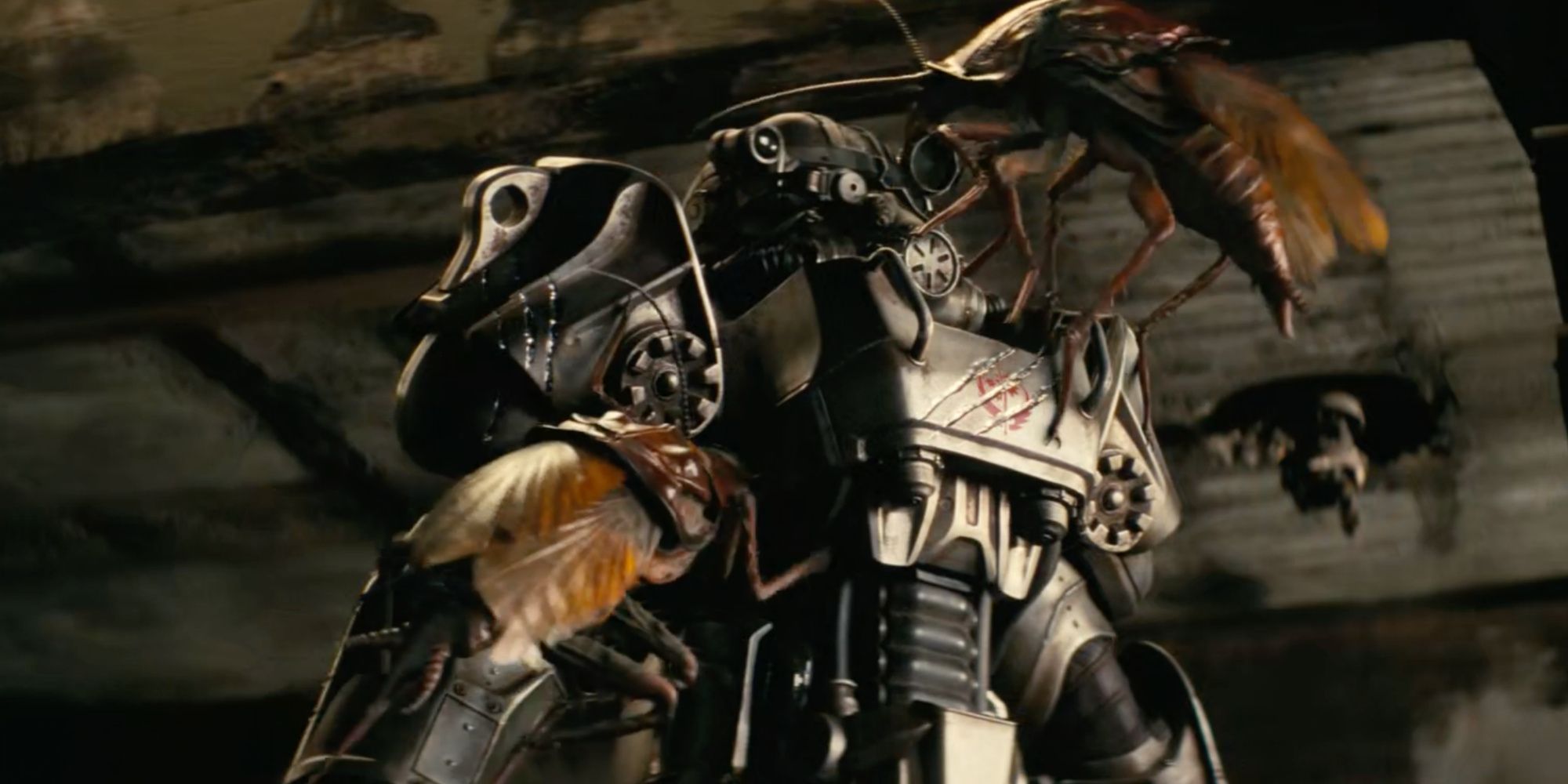Radroaches attacking Maximus in his Power Armor in Amazon’s Fallout Show