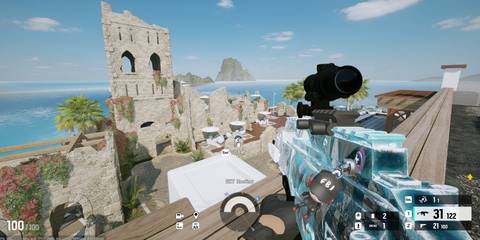 rainbow six siege ash on rooftop with gun