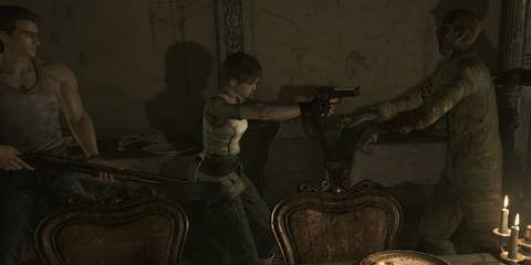 billy and rebecca shooting zombies in resident evil zero