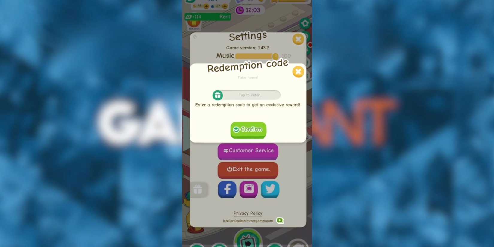 Rent Please Landlord Sim the codes tab