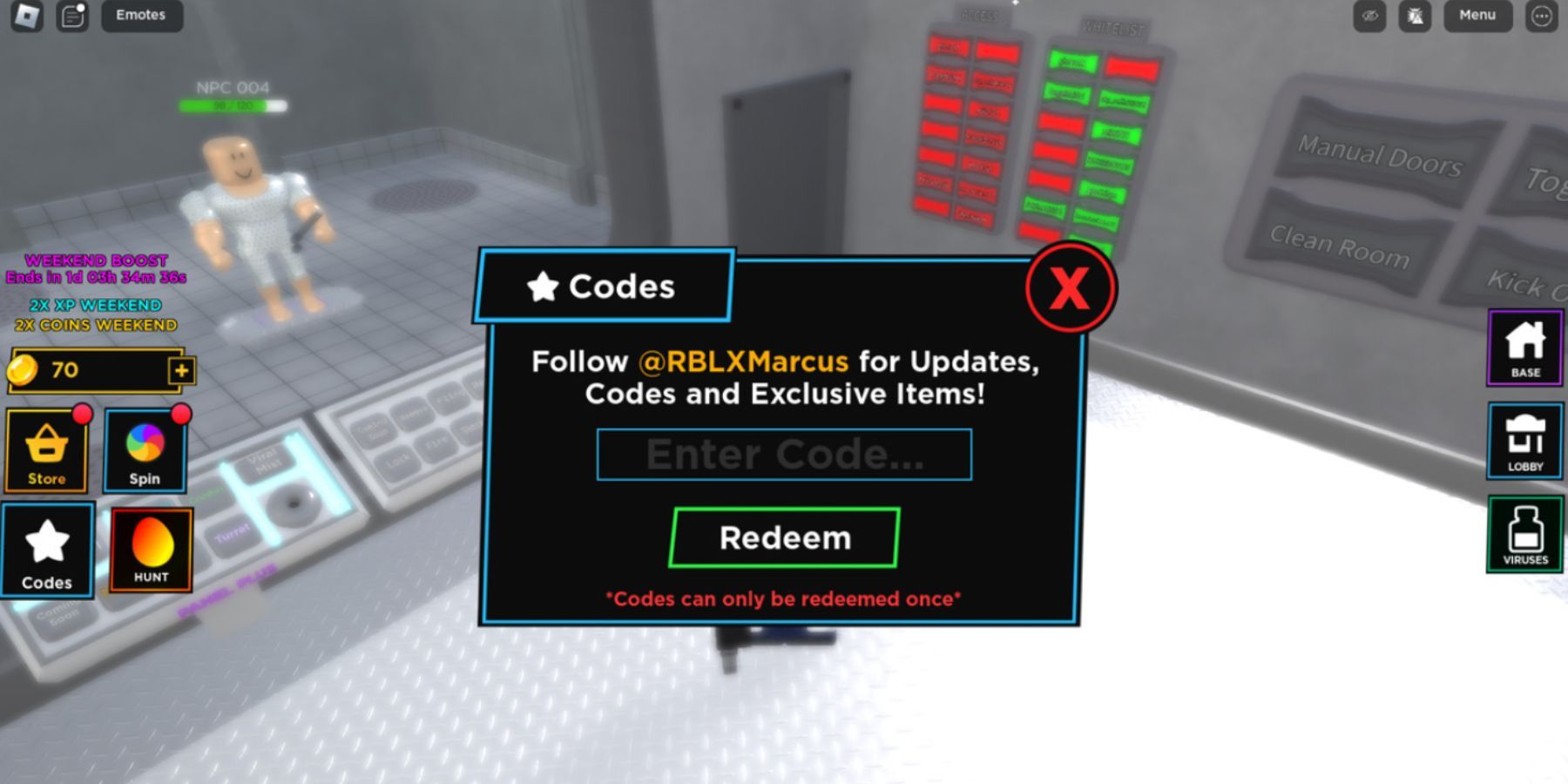 experiment roblox game code