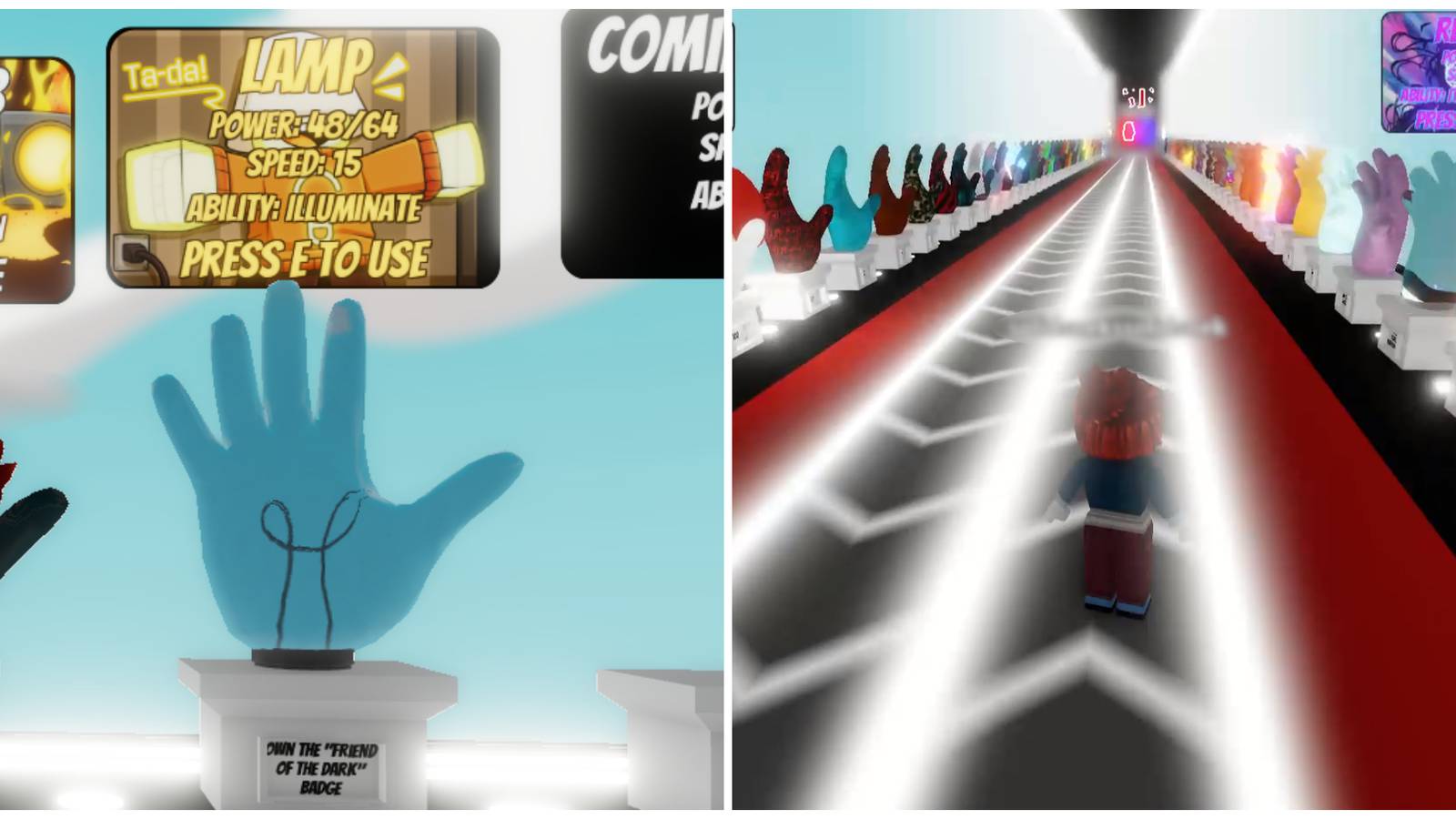 Split image of the Lamp glove and the lobby from Slap Battles in Roblox