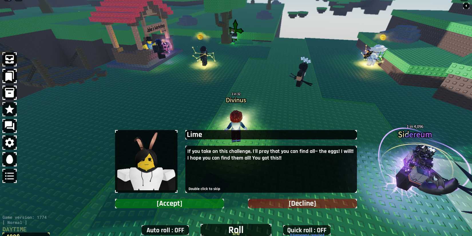 Image of Lime giving the altar quest in Sol's RNG Roblox