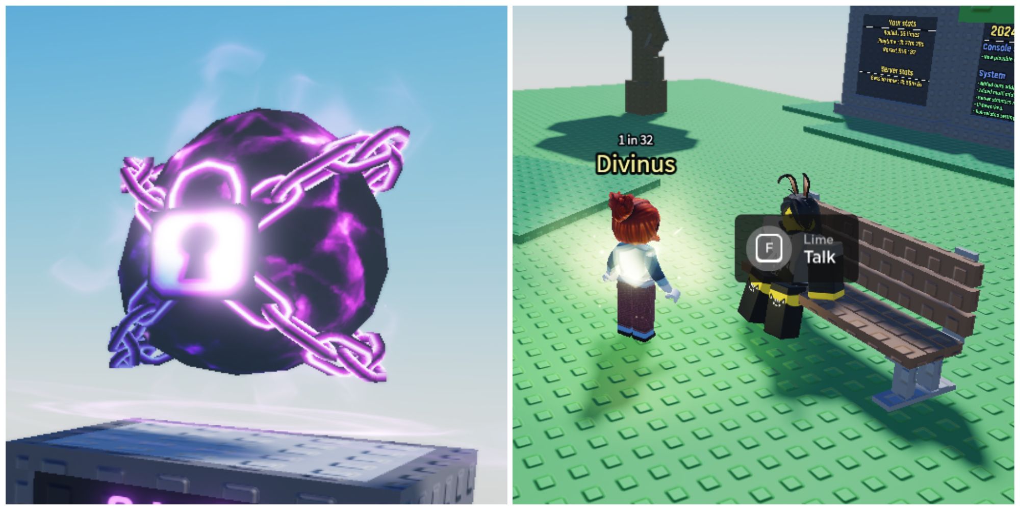Split image of the Lock Egg and the NPC Lime in Sol's RNG Roblox