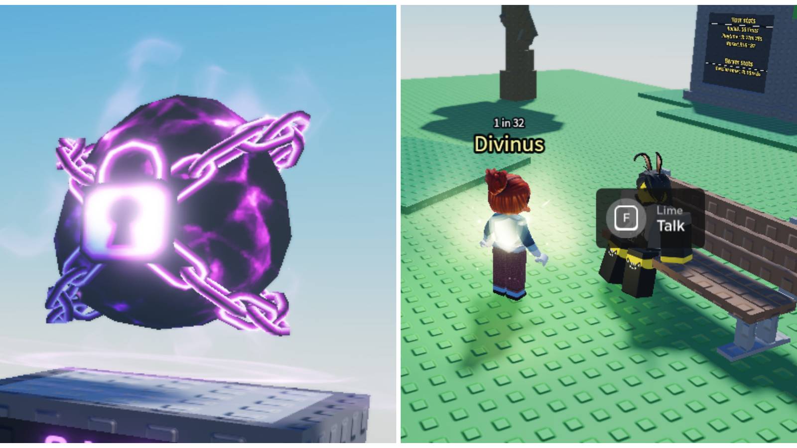 Split image of the Lock Egg and the NPC Lime in Sol's RNG Roblox