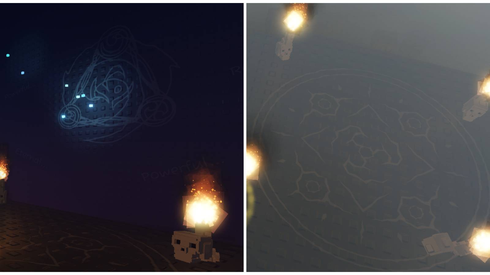 Split image of the front of the altar and the floor of the altar in Roblox's Sol's RNG