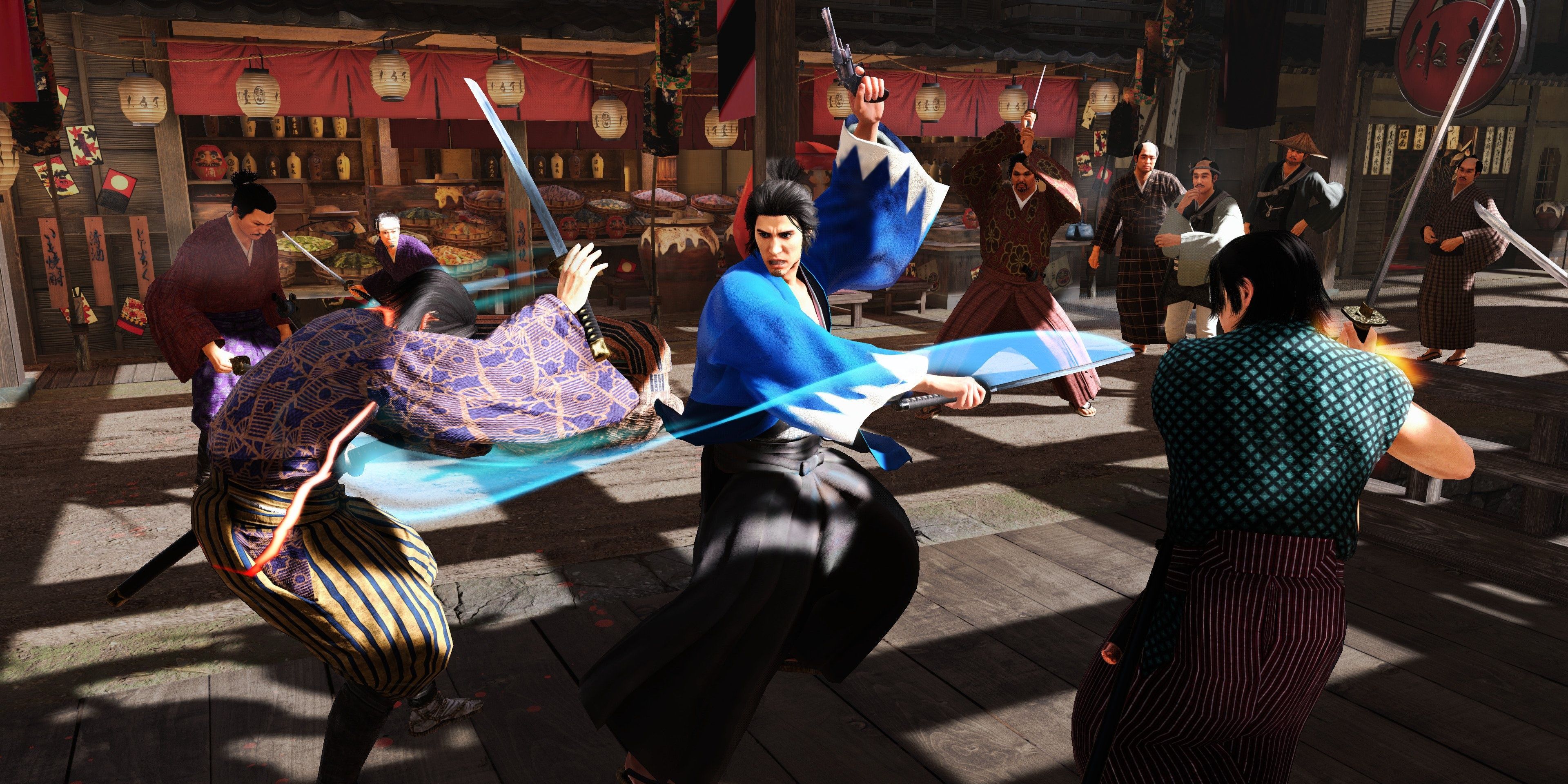 Ryoma fights enemies in Like a Dragon: Ishin