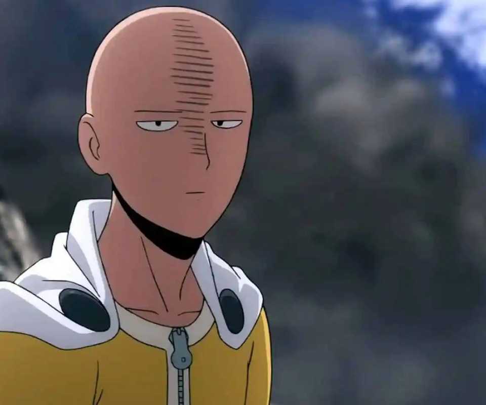 Saitama frowning in an episode of One Punch Man