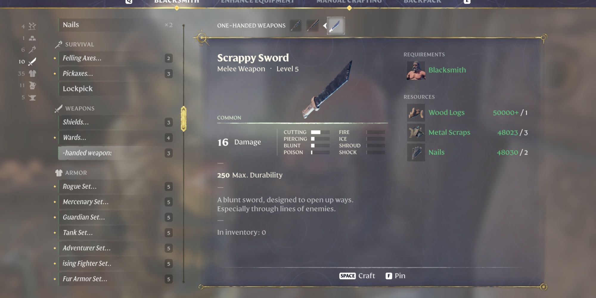 Scrappy Sword Weapon For Warriors In Enshrouded