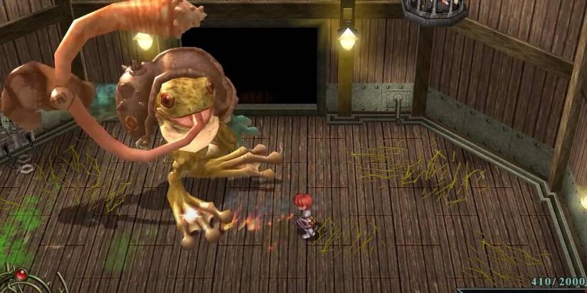 Large frog swinging lounge at character