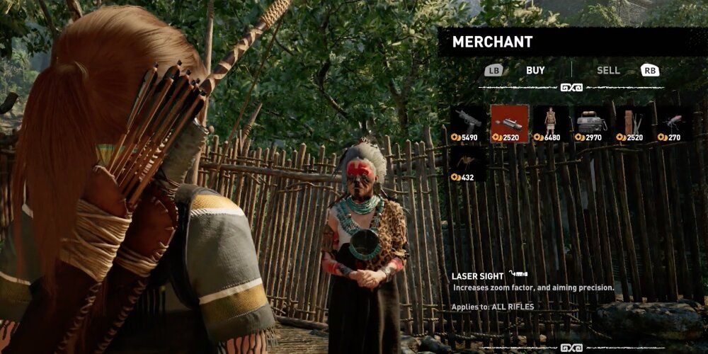 Lara talking to a merchant 