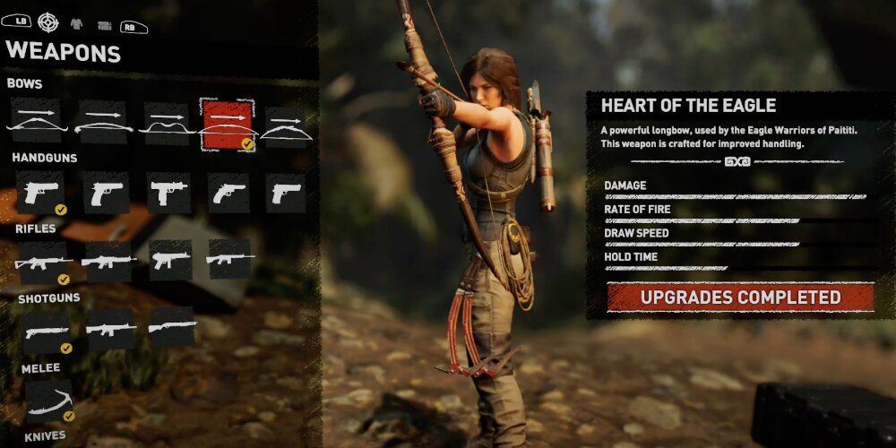 Lara aiming the Heart of the Eagle bow 