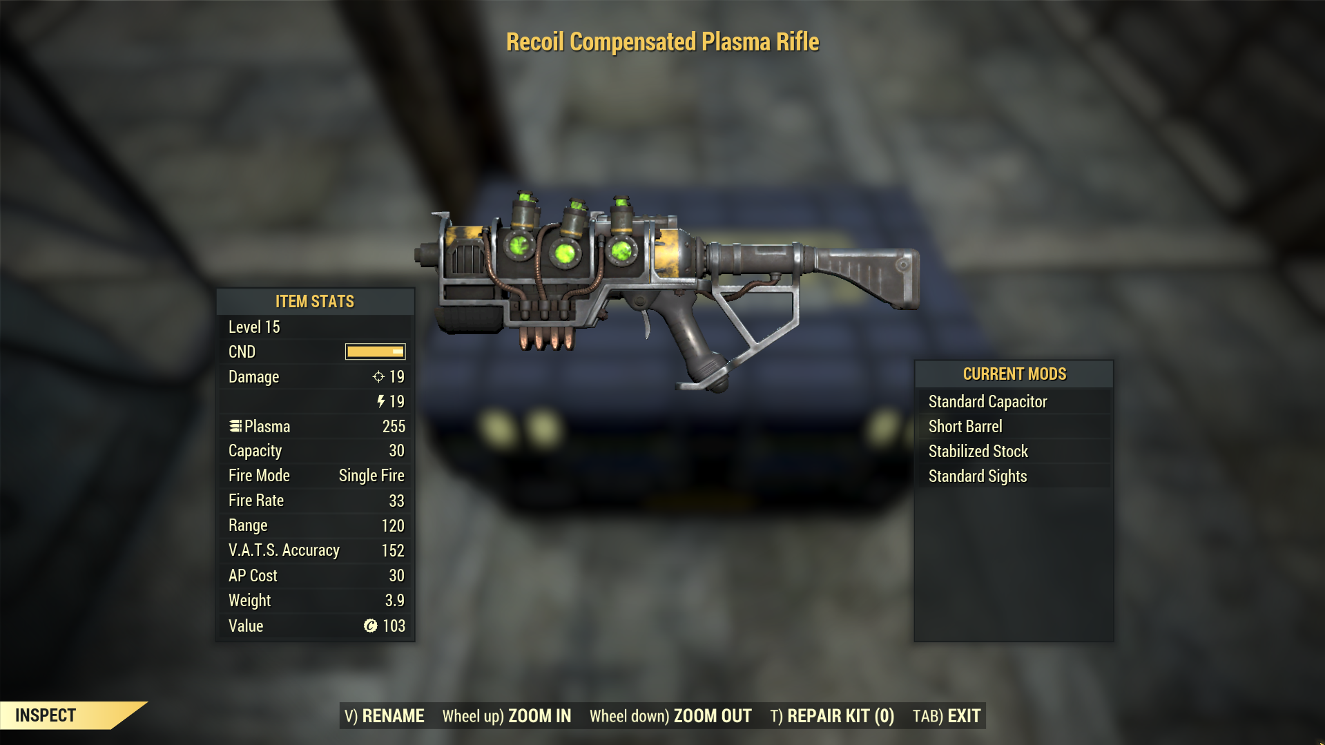 A plasma rifle in Fallout 76