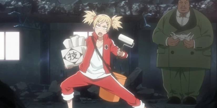 Hiyori with a box of paint and towels 