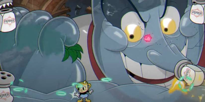 Chef Saltbaker holding the player with salt and pepper mixers in each corner 