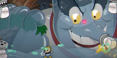 Chef Saltbaker holding the player with salt and pepper mixers in each corner 