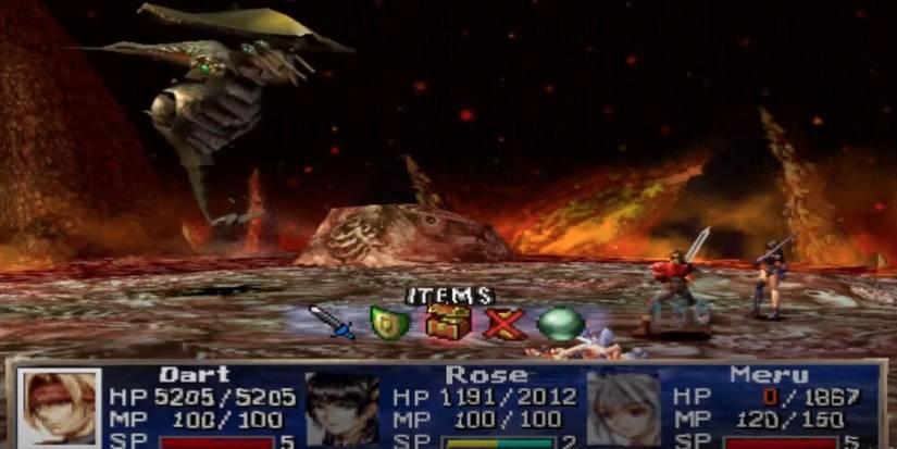 Dart, Rose and Meru fighting Melbu Frahman in a volcano 