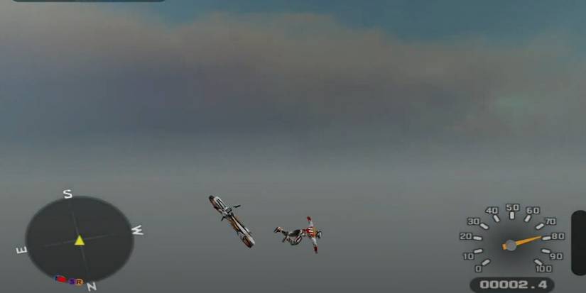 Racer and his bike being flung into the air in Motocross Madness