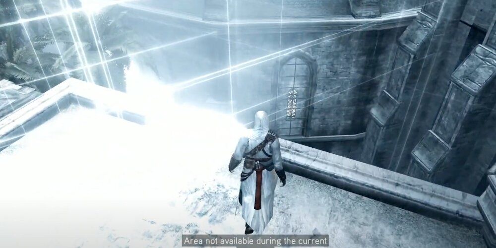 Altair being stopped by an Animus barrier in Assassin's Creed