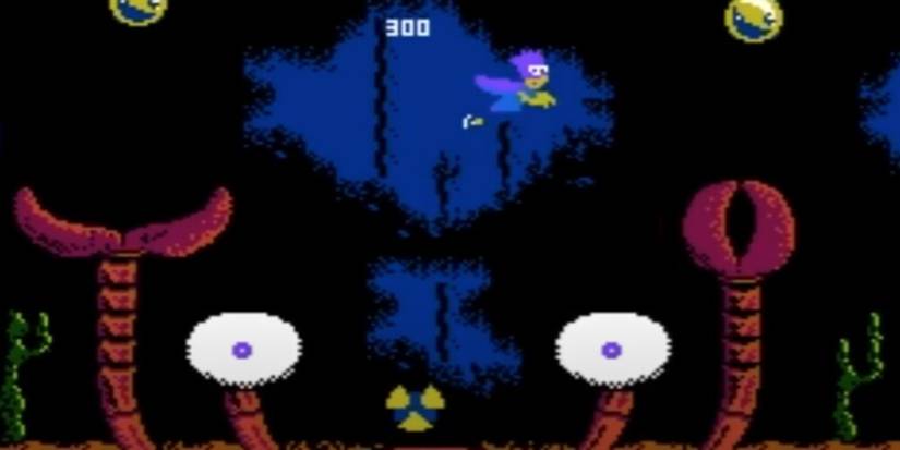 Bartman swimming past a giant crab 