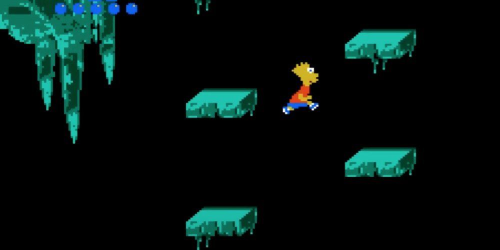 Bart jumping between green platforms 