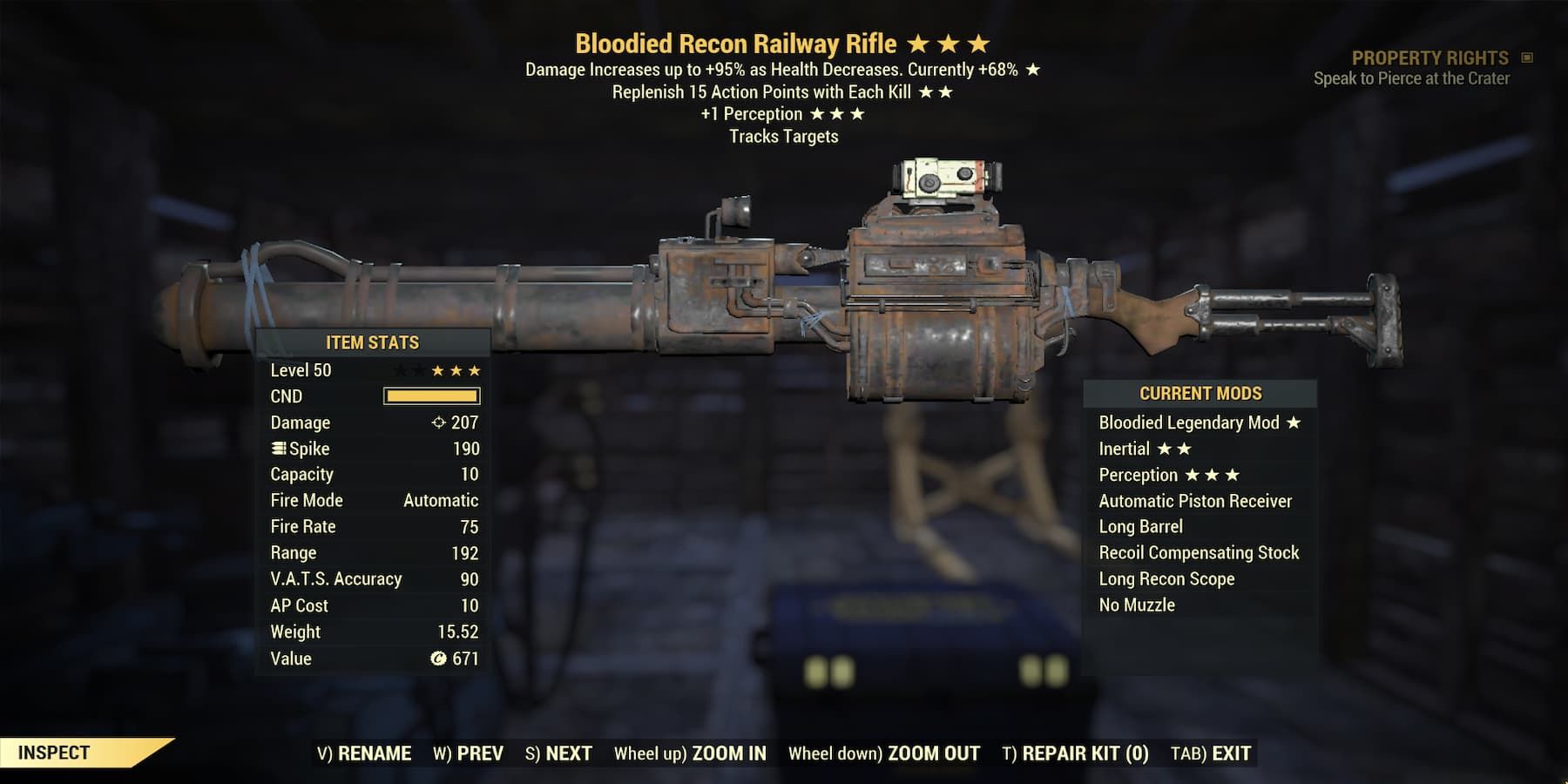 A Bloodied Railway Rifle in Fallout 76